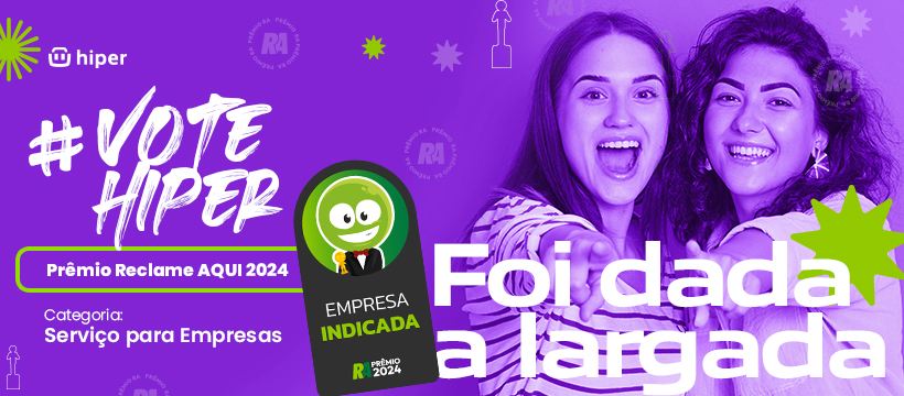 Banner de divulgação da campanha #VoteHiper para o Prêmio Reclame Aqui